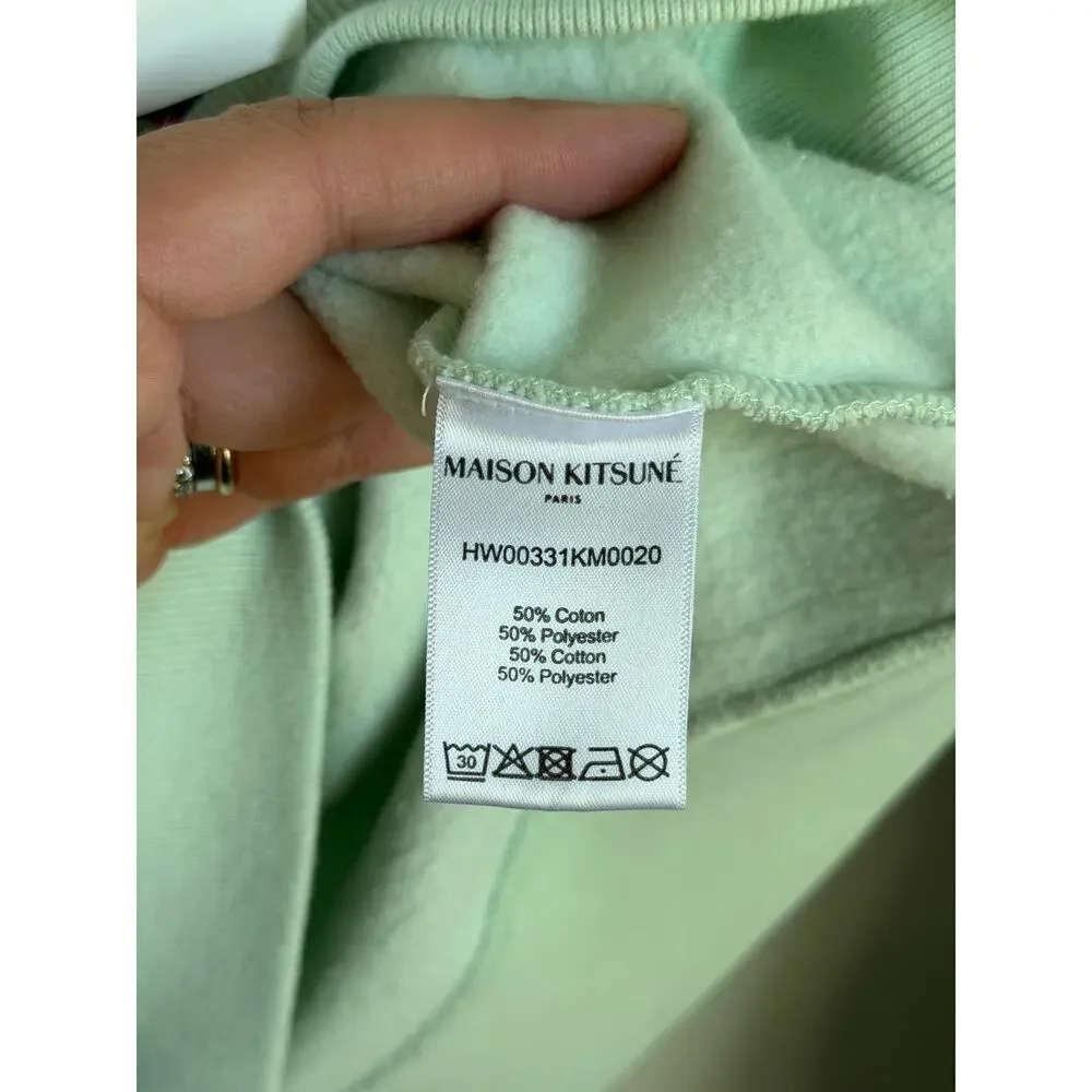 Maison Kitsuné Neon Line Typo Embroidery Sweatshirt Light Green Women's XS NWT
